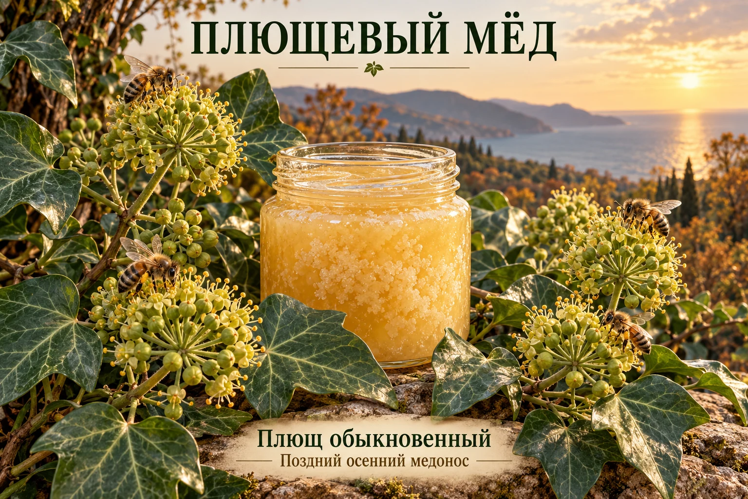 Плющ обыкновенный, пчёлы и кристаллизованный плющевый мёд